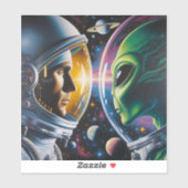 Sticker Alien et astronaute dans l'espace (Feuille)