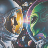 Sticker Alien et astronaute dans l'espace (Devant)