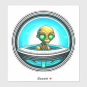 Sticker Alien extra-terrestre volant dans un OVNI (Feuille)