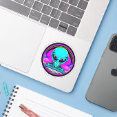 Sticker Alien extra-terrestre volant un OVNI (Ordinateur portable avec iPhone)