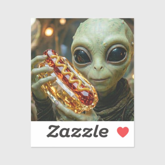 Sticker Alien Extraterrestre avec Hotdog Cristallin (Feuille)