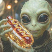 Sticker Alien Extraterrestre avec Hotdog Cristallin (Recto)