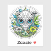 Sticker Alien Extraterrestre dans Fleurs Nuit Étoilée (Feuille)