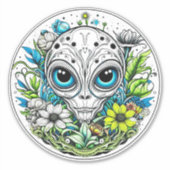 Sticker Alien extraterrestre en Fleurs Starry Night (Devant)