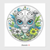 Sticker Alien extraterrestre en Fleurs Starry Night (Feuille)