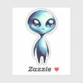 Sticker Alien Kawaii Bleu  (Feuille)