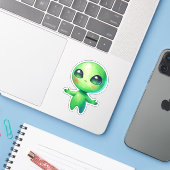 Sticker Alien Kawaii Vert (Ordinateur portable avec iPhone)