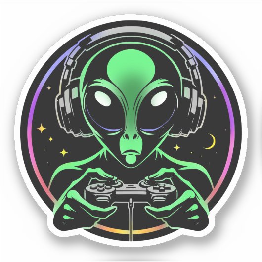 Sticker Alien Lecture de jeux vidéo avec Arrière - plan ét (Devant)