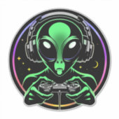 Sticker Alien Lecture de jeux vidéo avec Arrière - plan ét (Devant)