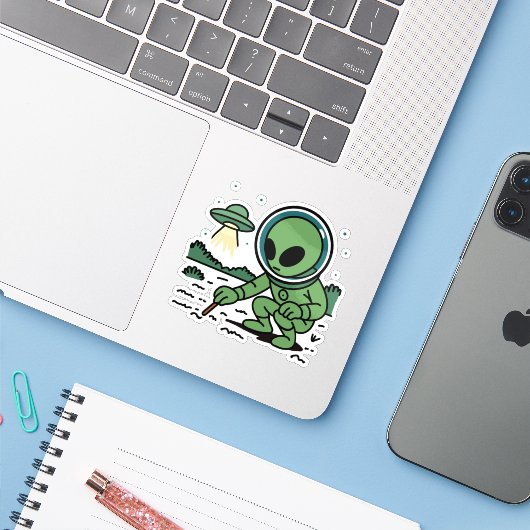 Sticker Alien Melancholy (Ordinateur portable avec iPhone)