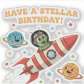 Sticker Alien Rétro Mignon dans une Fusée Spatiale | Bi St (Devant)