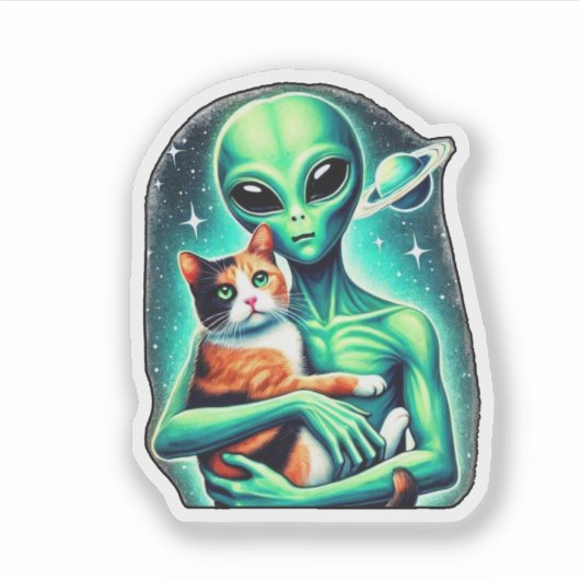 Sticker Alien tenant Calico Cat (Devant)