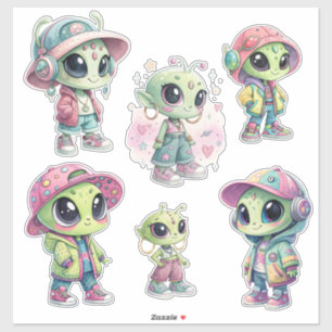 Sticker Alien Urbain Pastel Mignon Dessin Animé