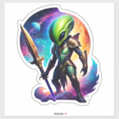 Sticker Alien Vert Avec Une Épée (Feuille)