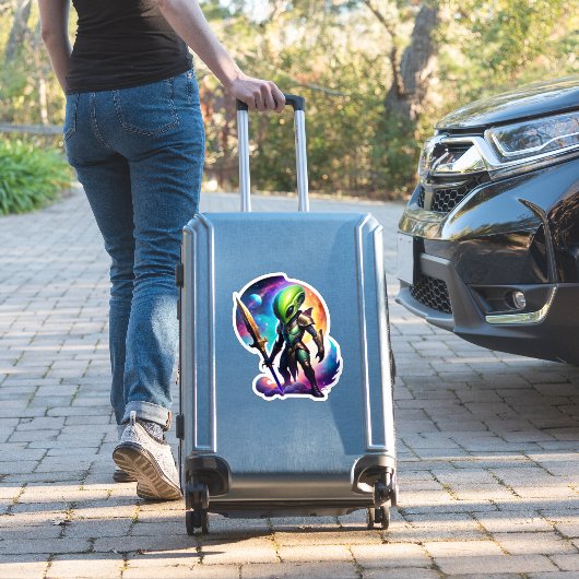 Sticker Alien Vert Avec Une Épée (Valise Insitu)