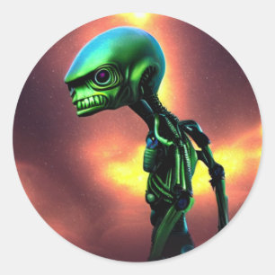 Sticker Alien Vert peur Classic rond