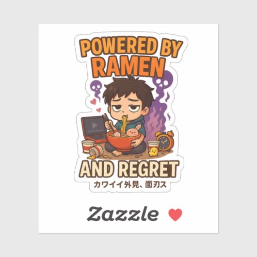 Sticker Alimenté par des ramen et des regrets (Feuille)