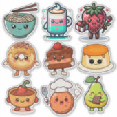 Sticker Aliments mignons Kawaii | Beignet, café, Ramen (Devant)