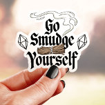 Sticker Aller Smudge Yourself Funny Vinyl<br><div class="desc">Cet autocollant amusant comporte l'expression "Go Smudge Yourself" avec des bâtonnets et des cristaux de boue. Parfait pour ceux qui aiment le nettoyage spirituel et ont un sens de l'humour. Ce sticker vinyle durable est idéal pour les ordinateurs portables, les bouteilles d'eau, et plus encore. Montrez votre amour de l'autosoin...</div>