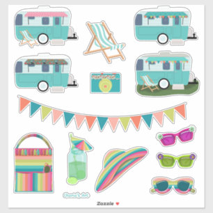 Sticker Allez Camping Vintage Aqua Camper Cute