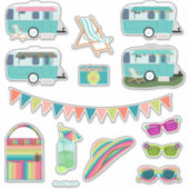 Sticker Allez Camping Vintage Aqua Camper Cute (Devant)