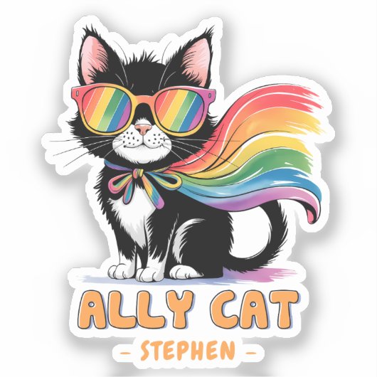 Sticker Ally Cat - Rainbow Cat LGBTQ Pride (Recto)