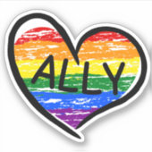 Sticker Ally pour LGBTQ+ Coeur tiré main (Devant)
