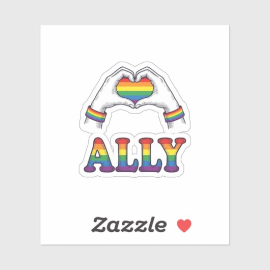 Sticker Ally Rainbow Hands Heart Vintage Pride Conception (Feuille)