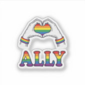 Sticker Ally Rainbow Hands Heart Vintage Pride Conception (Devant)
