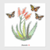 Sticker Alocouleur Aloe Vera Succulent FLowers Papillons (Feuille)
