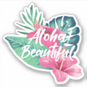 Sticker Aloha Belle Aquarelle Tropicale Palm Hibiscus (Devant)