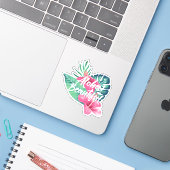 Sticker Aloha Belle Aquarelle Tropicale Palm Hibiscus (Ordinateur portable avec iPhone)