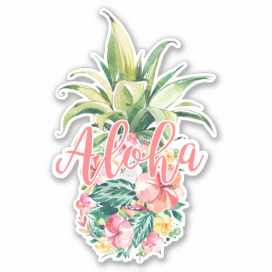 Sticker Aloha d'Aquarelle Fruit D'Ananas Floral (Devant)