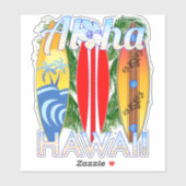 Sticker Aloha Hawaii Iles Surf (Feuille)