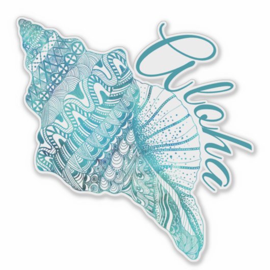 Sticker Aloha Hawaii Turquoise Conch Shell (Devant)