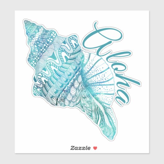Sticker Aloha Hawaii Turquoise Conch Shell (Feuille)