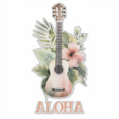 Sticker Aloha Hibiscus Fleur Guitare (Devant)