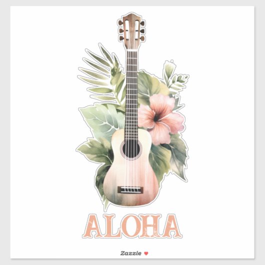 Sticker Aloha Hibiscus Fleur Guitare (Feuille)