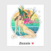 Sticker Aloha Tropical Pin-up fille retro coucher de solei (Feuille)