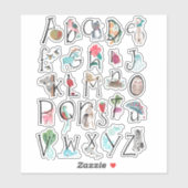 Sticker Alphabet mignon enfants abc animaux (Feuille)