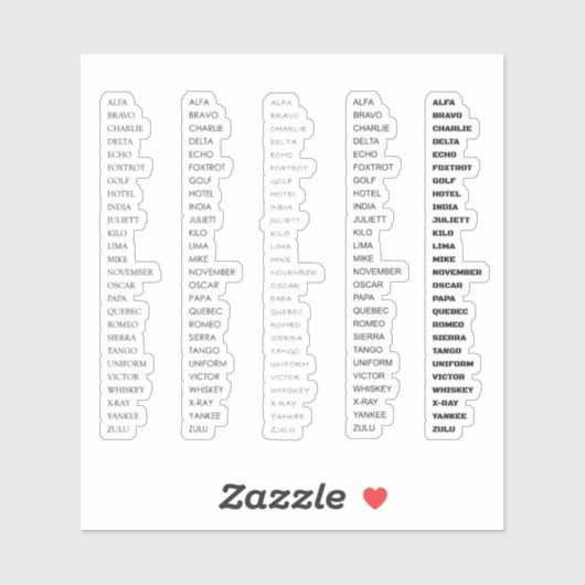 Sticker Alphabet phonétique OTAN pour moniteur à clavier (Feuille)