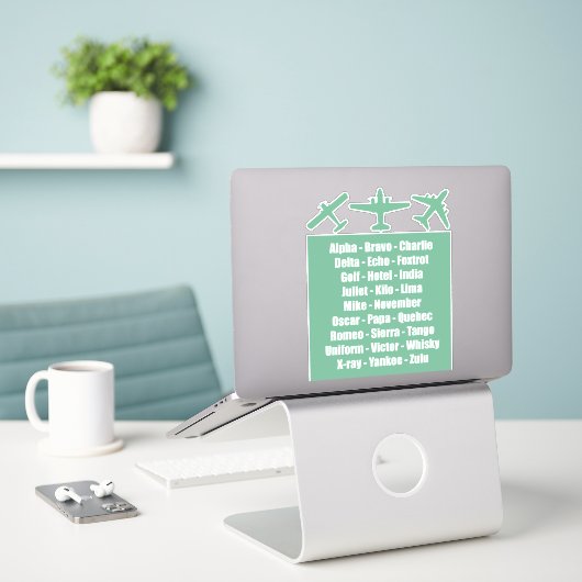 Sticker Alphabet phonétique Turquoise cool (Ordinateur portable sur le bureau)