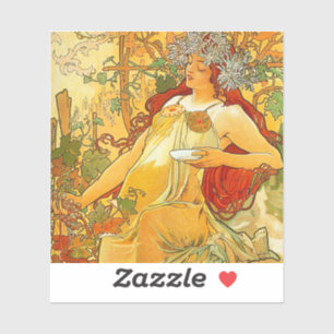 Sticker Alphonse Mucha Art Nouveau Automne