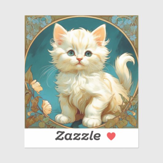 Sticker Alphonse Mucha Art Nouveau Chat Blanc (Feuille)