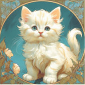 Sticker Alphonse Mucha Art Nouveau Chat Blanc (Devant)