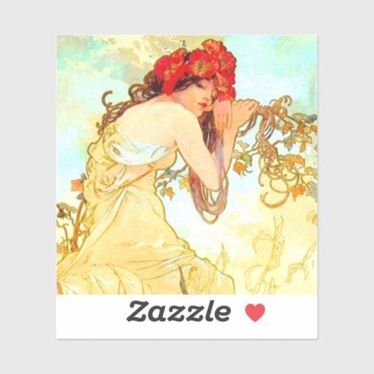 Sticker Alphonse Mucha Art Nouveau Été (Feuille)