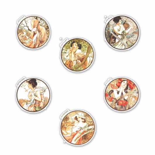 Sticker Alphonse mucha art nouveau femmes saisons élégante (Devant)