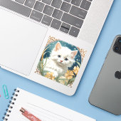 Sticker Alphonse Mucha Art Nouveau Kitten (Ordinateur portable avec iPhone)