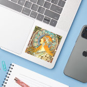 Sticker Alphonse Mucha Art Nouveau Zodiac (Ordinateur portable avec iPhone)