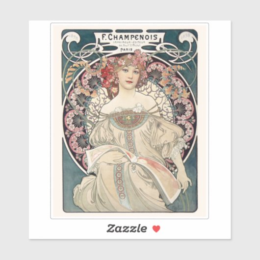 Sticker Alphonse Mucha | Décal de vinyle Art nouve (Feuille)